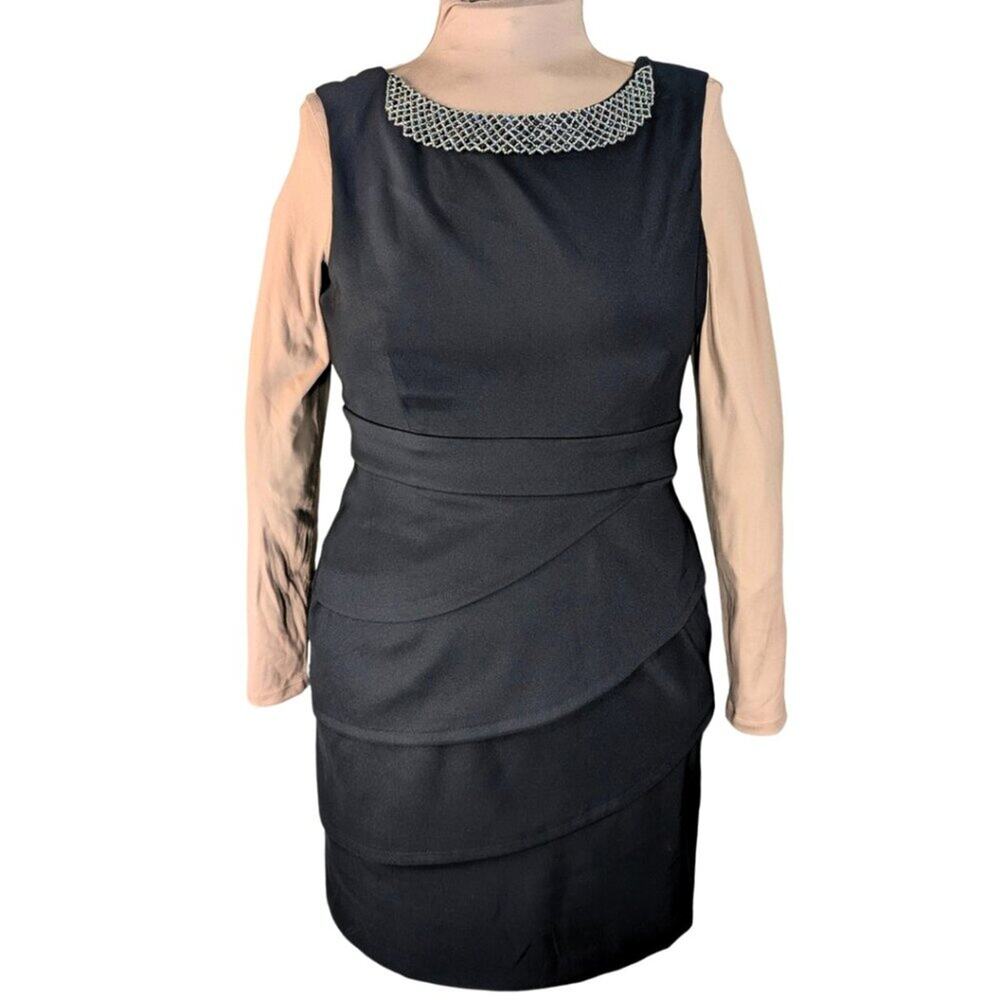 Connected Apparel 12P Black Sleeveless Lined Ruffle Skirt Cocktail Dress